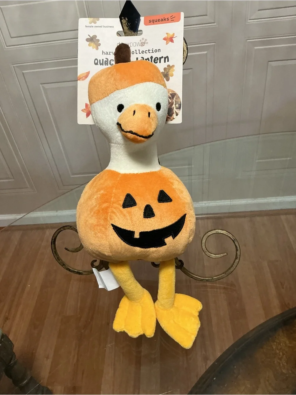 Brand New Dexypaw Beautiful pumpkin Duck Dog Toy 14 ” Clinker & Squeaker.